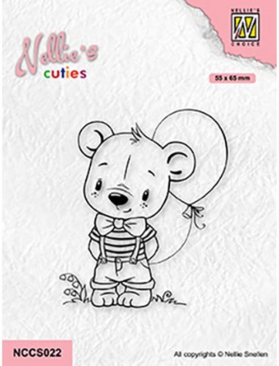 NCCS022 Nellie Snellen clearstamp - Nellies Cuties boy with balloon - stempel beer met ballon - jongen